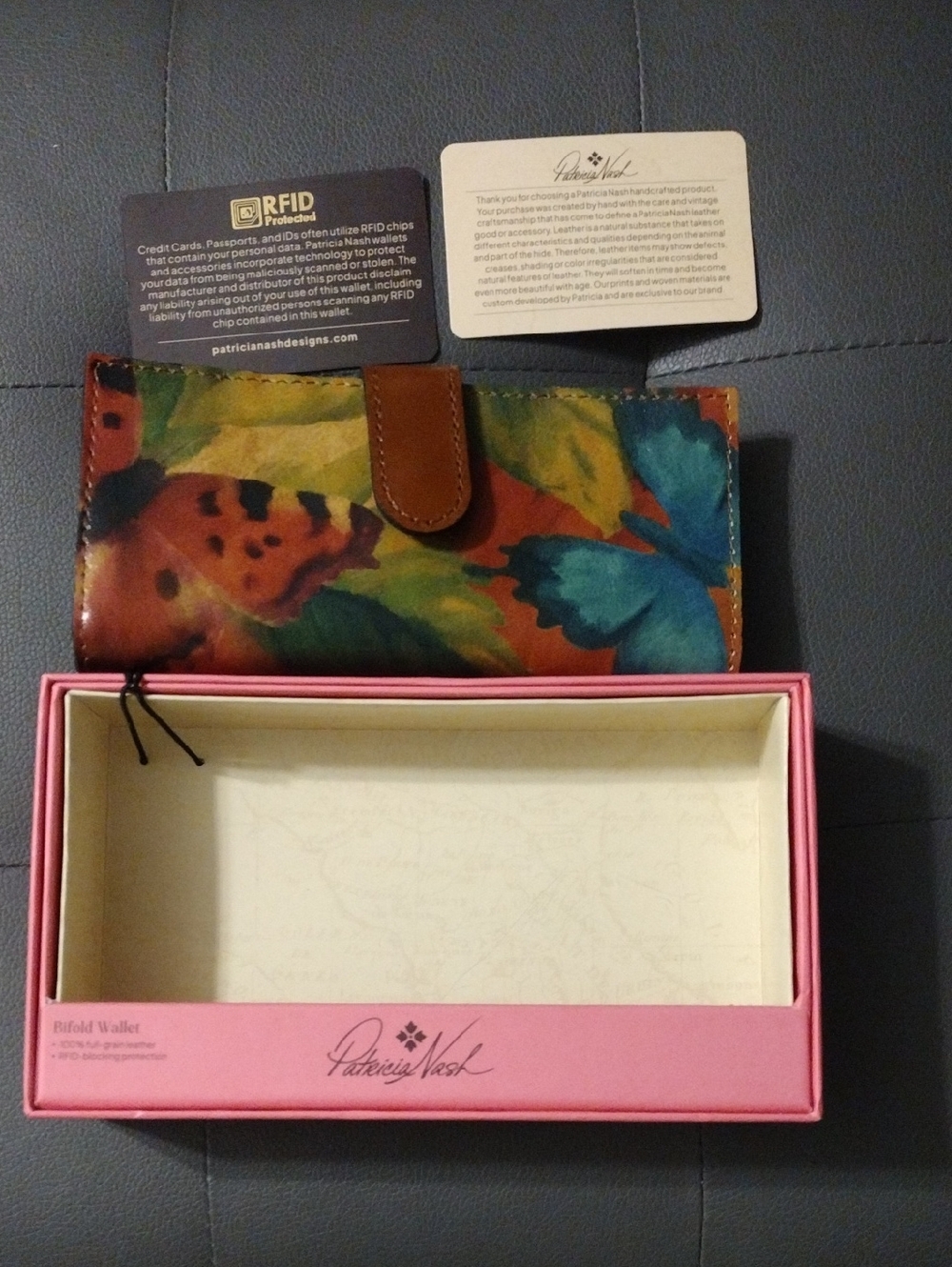 Patricia Nash Multicolor Floral Leather Wallet with Brown Snap